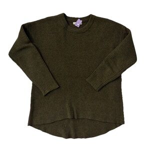 Madewell 100% Merino Wool Ribbed Sweater Olive Green High-Low Hem Oversized XS